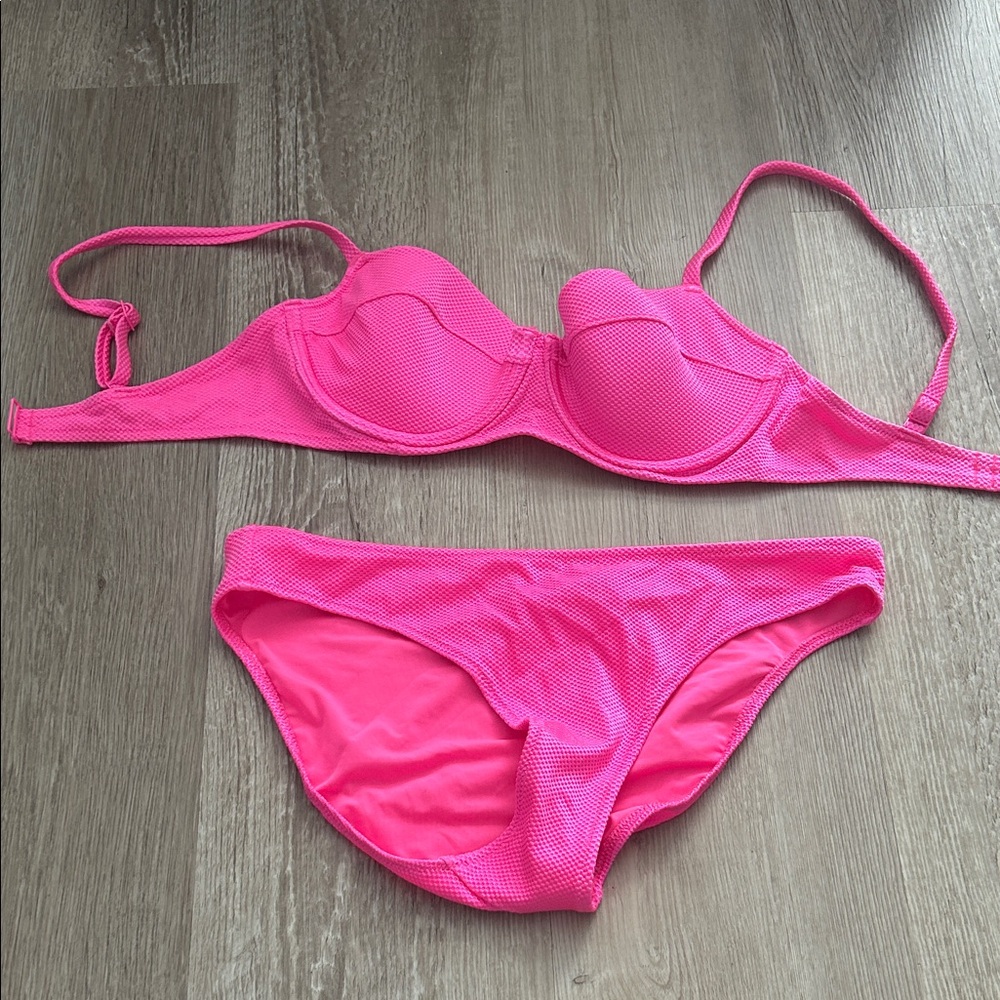aerie Bright Hot Pink Textured Two-Piece Bikini